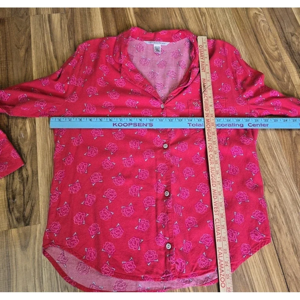 Victoria's Secret Flannel Pajama Set‎ Small Pink Rose Red Pants Long Sleeve